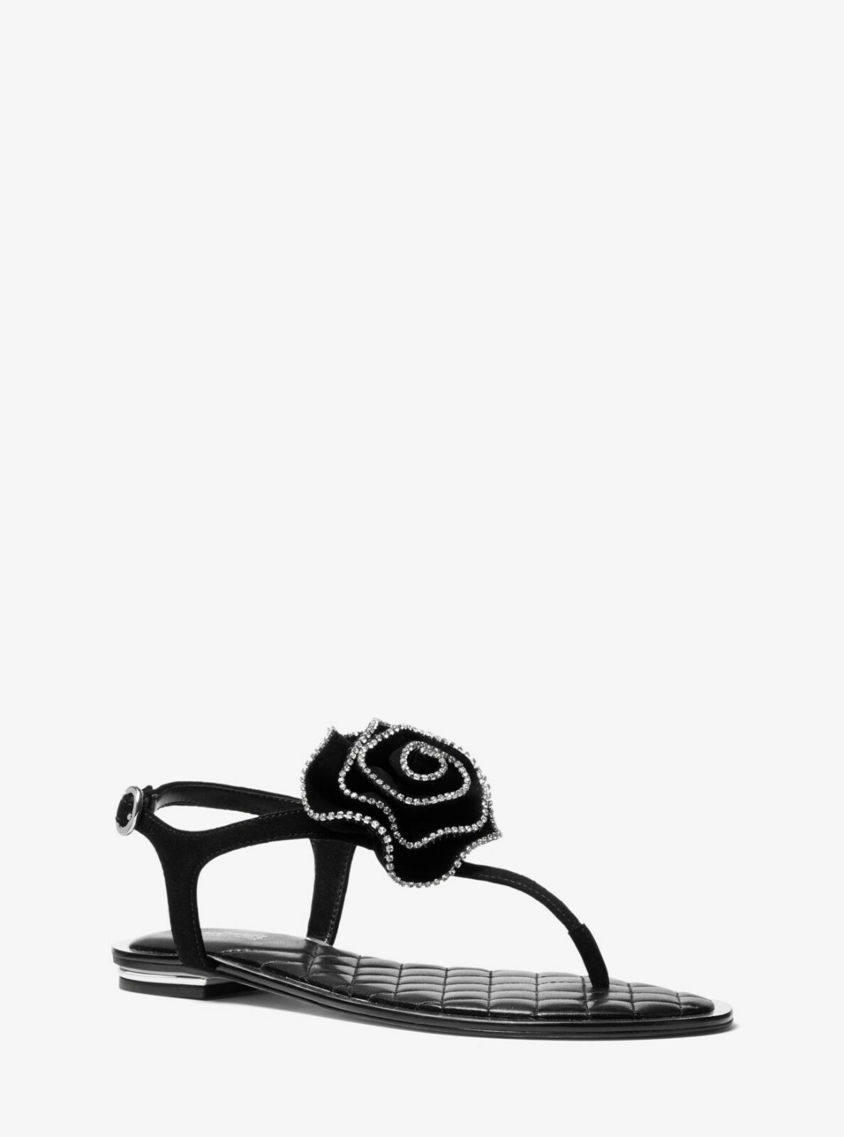 Michael KORS VALENTINA SILVER MK LOGO CRYSTAL FLOWER SANDALS US 10 I LOVE SHOES