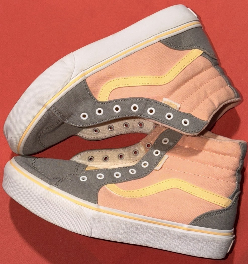 Vans Sk8-Hi High Top Shoes – Peach Pink Gray Yellow – Womens Size 6