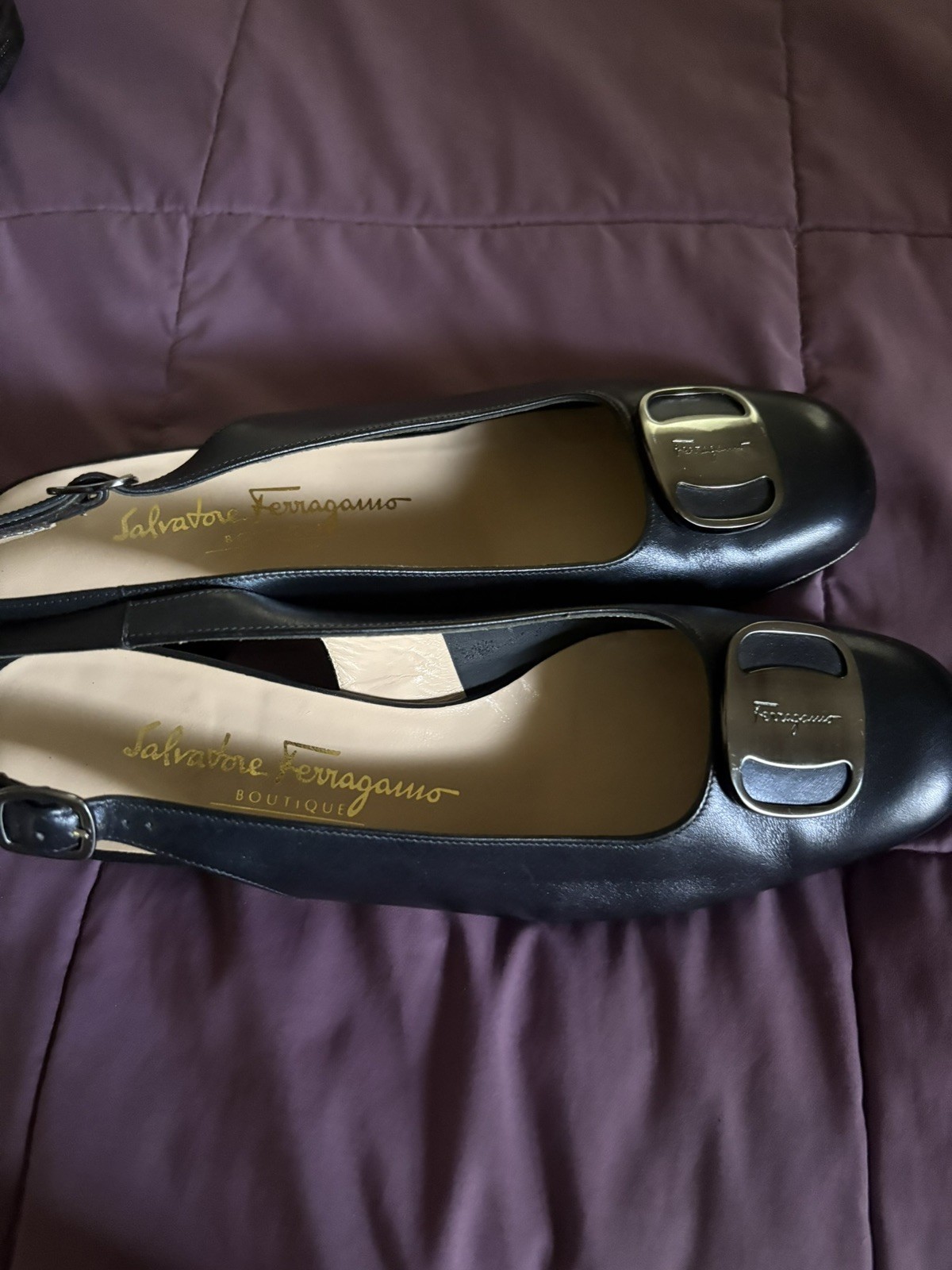 SALVATORE FERRAGAMO sz 8 B black leather vintage slingback shoes heels