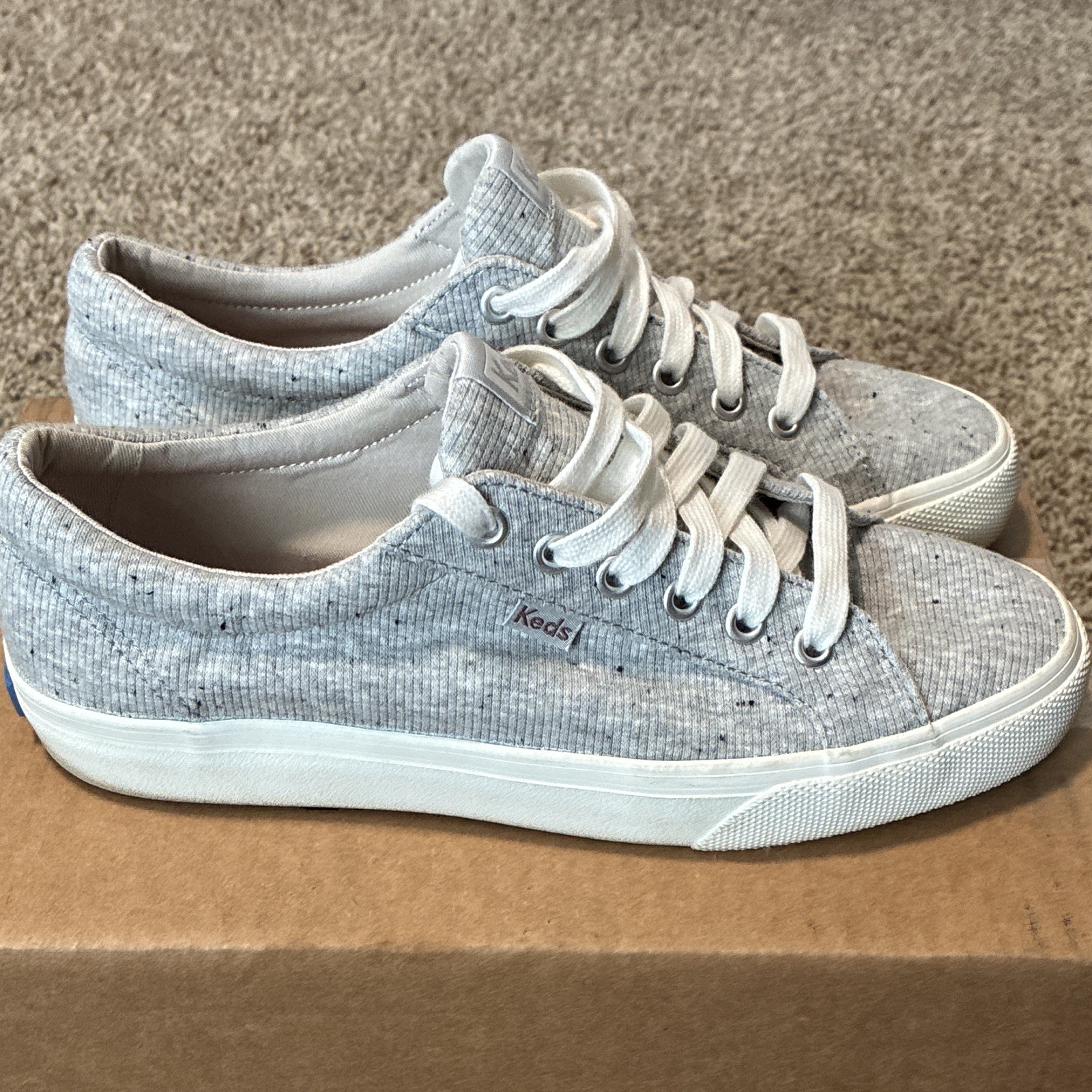 Keds Women’s Knit Low Top Lace-Up Sneakers Gray/White Rubber Sole WF65572