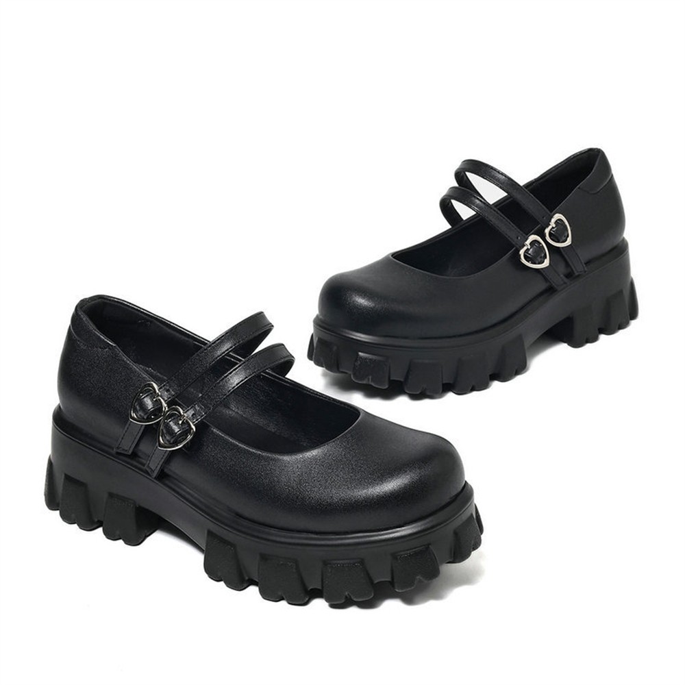 Women’s Double Strap Buckle Chunky Heels Goth Platform Mary Jane Dress Pumps