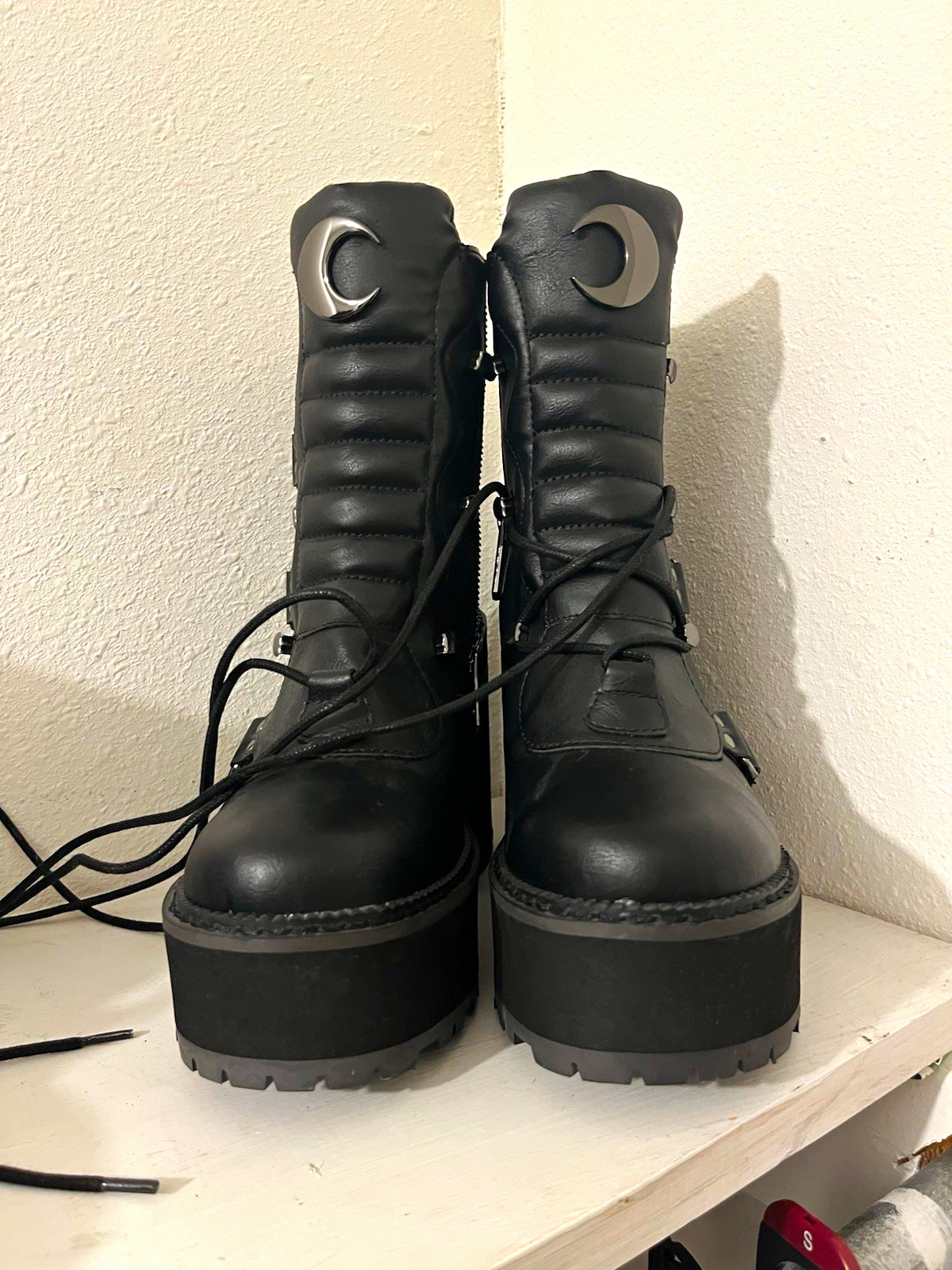 Killstar Broom Rider Moon Celestial Black Platform Lace-Up Ankle Boots 8