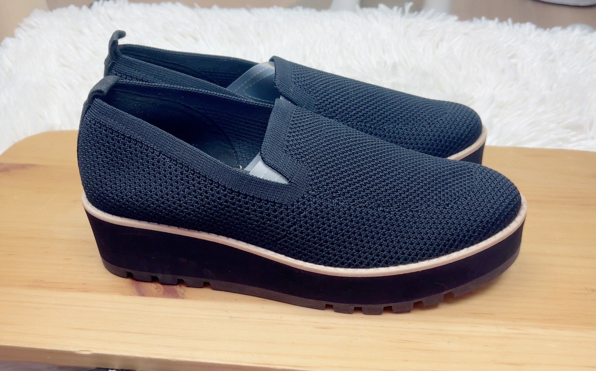 Eileen Fisher Women Ergos Recycled Stretch Knit Platform Loafer Shoes Black 8.5