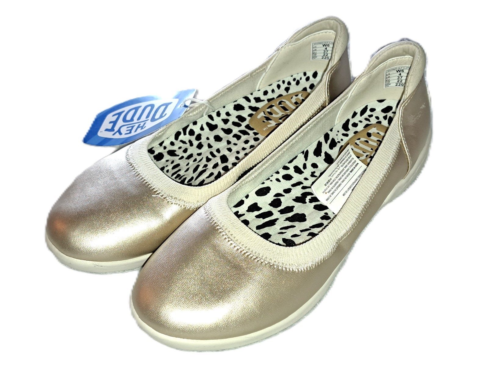 Womens HEY DUDE metallic gold flats 6 NWT shoes SAVANNAH SLIP 40740-797 ballet