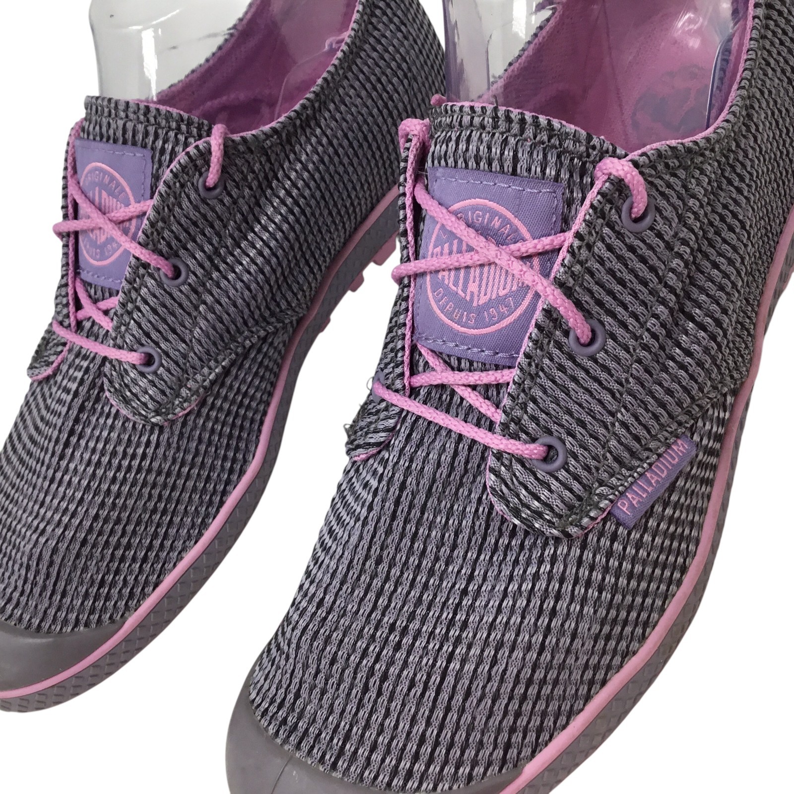 Palladium Slim Oxford Woven Sneakers Pink Black Womens Size 7.5 Lace Up Lug Sole