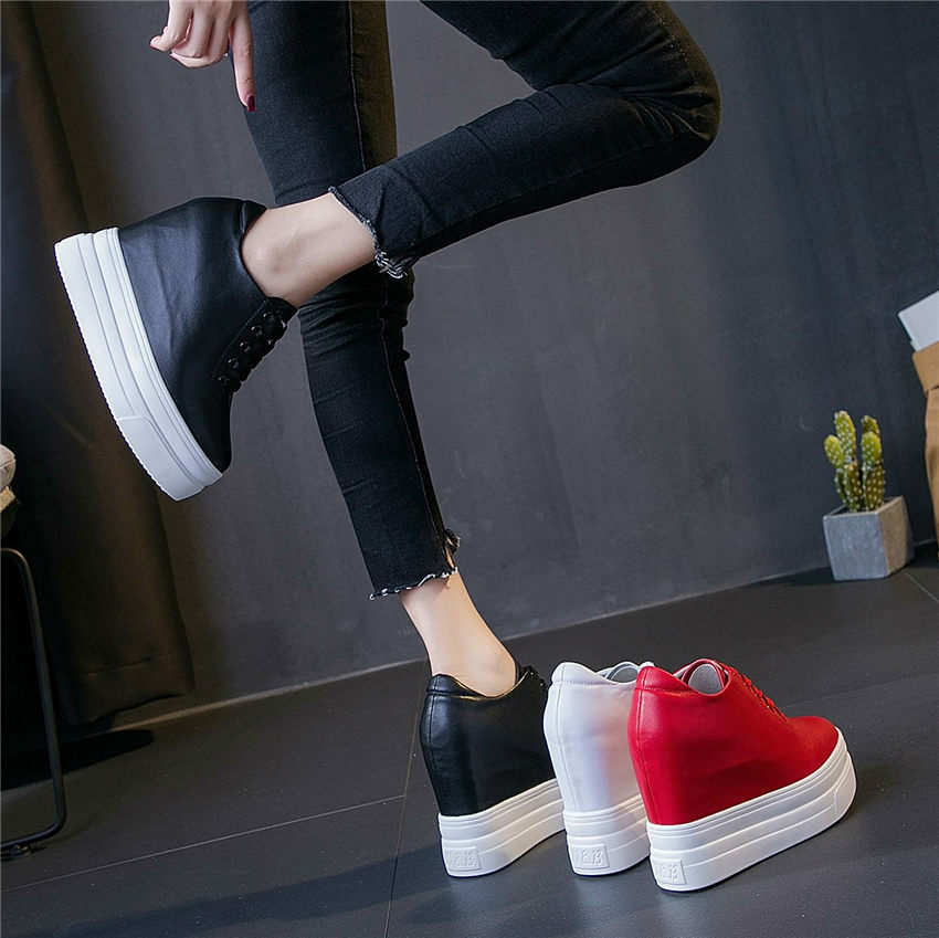 Casual Shoes Women Leather Platform Wedge Ankle Boots High Heel Fashion Sneakers