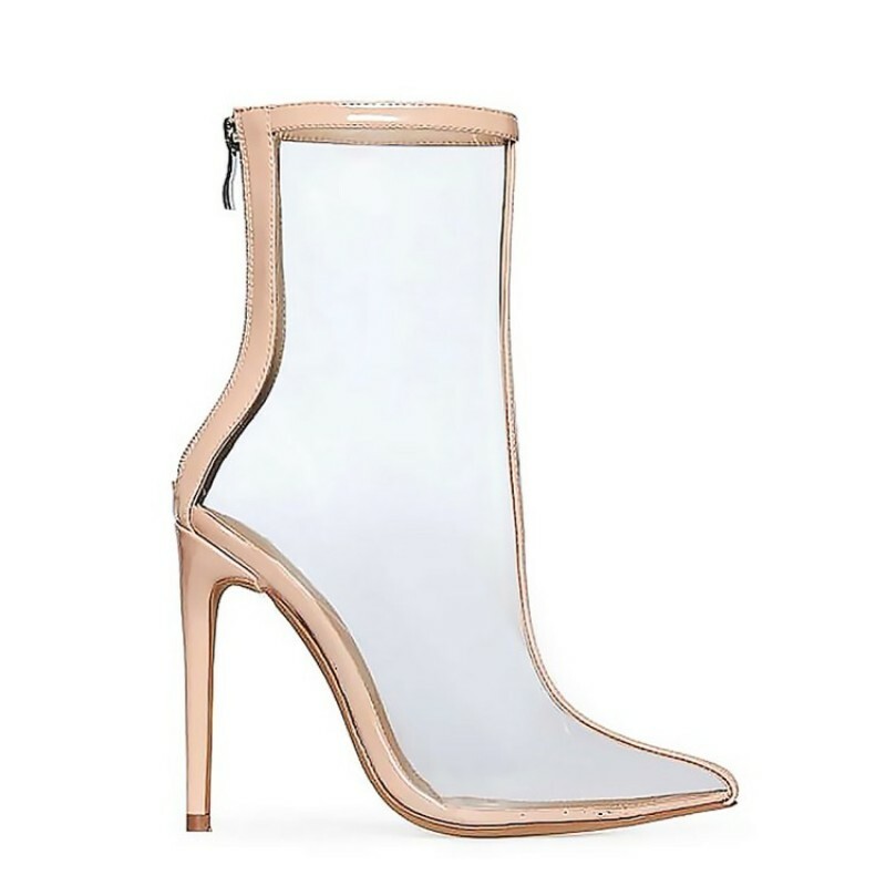 Trendy Women Ankle Boots Transparent Clear Stilettos Heel Boots Shoes Show Club