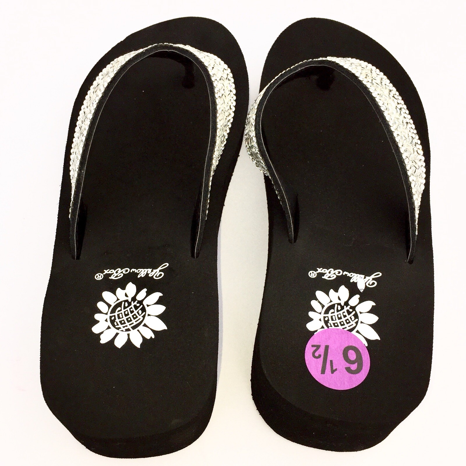 Yellow Box Flip Flops Sydnee Sparkle Clear Rhinestone Basketweave Wedge Sandals