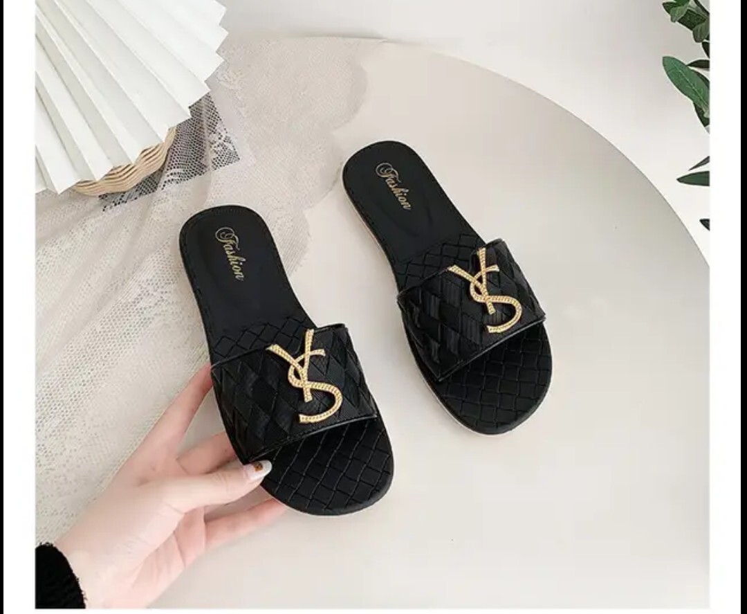 Slippers Woman Sandals On Gold Metal Decoration