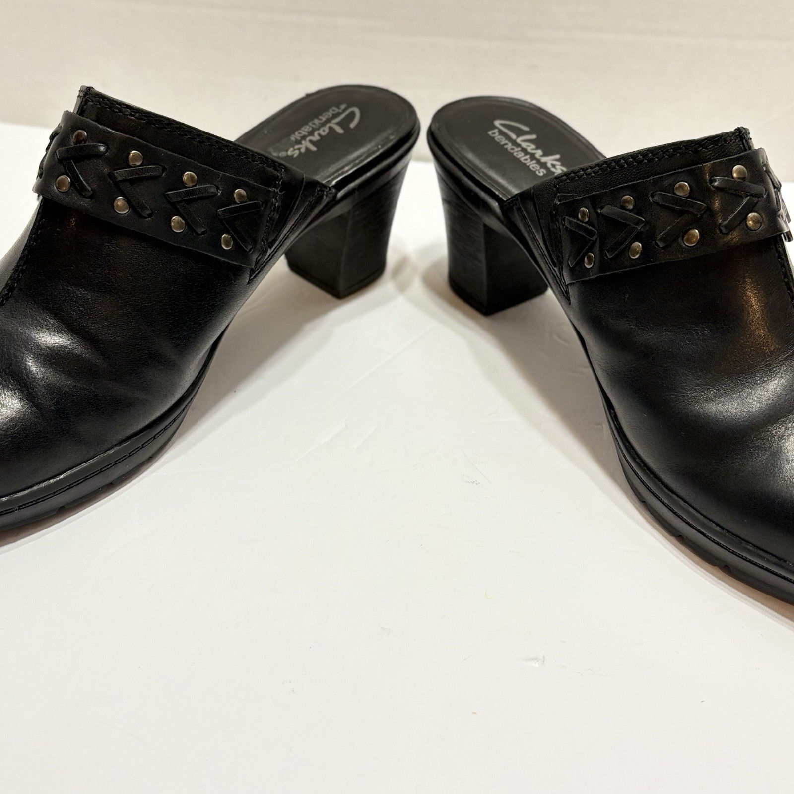Clarks Bendables Black Leather Mule Clog Business Casual Shoe 83544 Women 9.5M