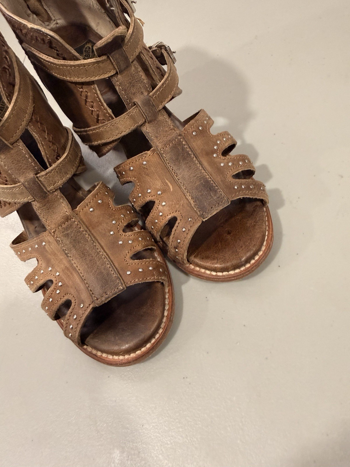 Freebird by Steven CONNER Brown Leather Heeled Zip Boho Western Sandals Size 11