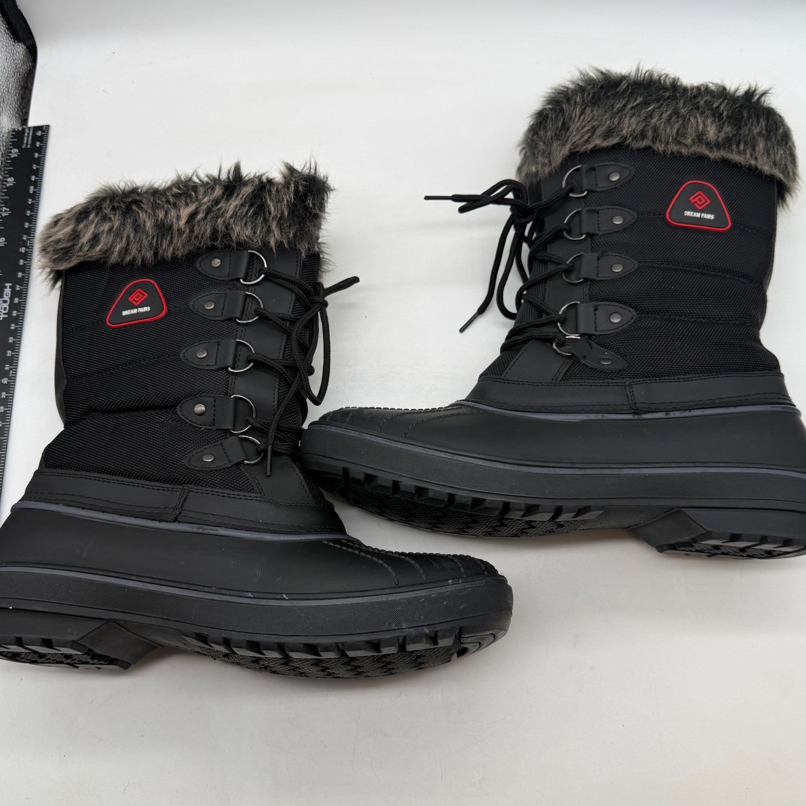 Dream Pairs Black Waterproof Faux Fur Insulated Winter Snow Boots Size 10