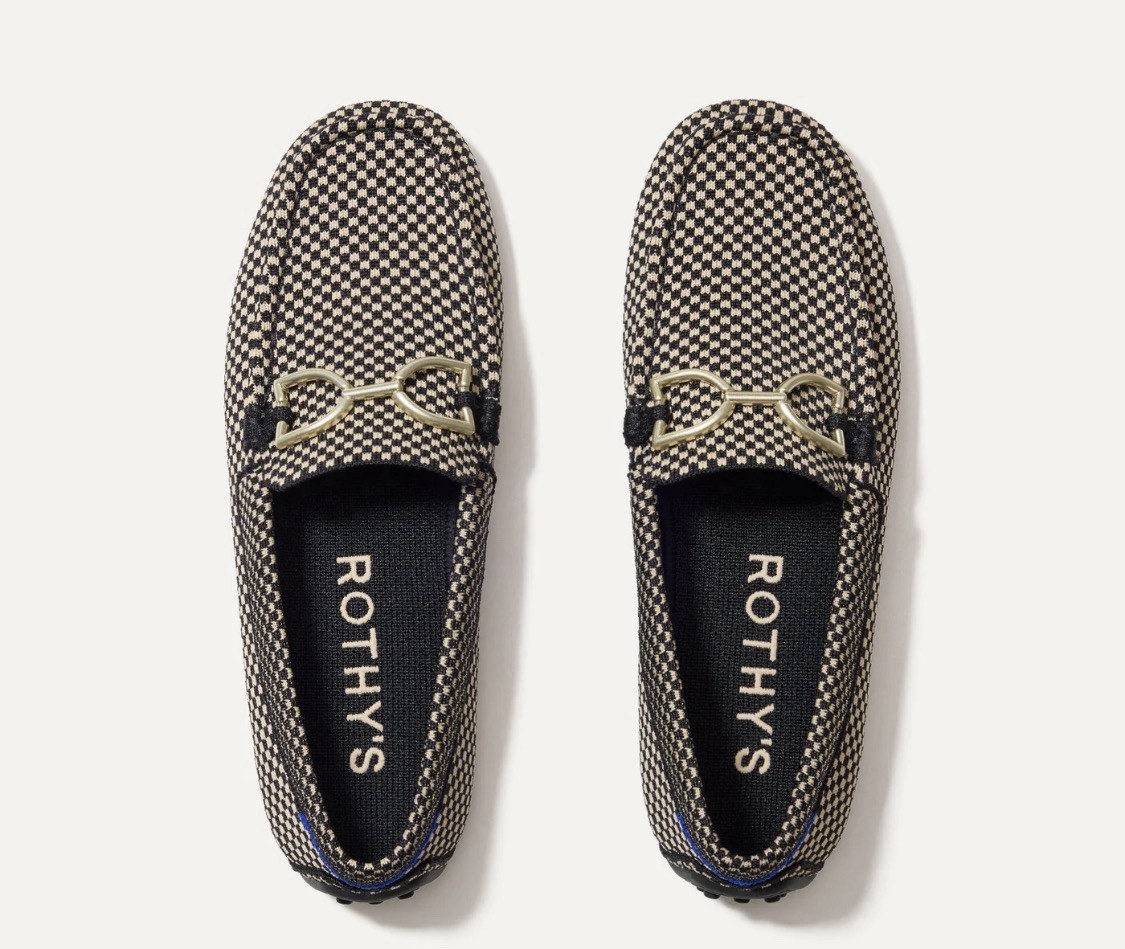 Rothy’s Women’s Loafer Flats Slip-On Black/Beige Check Knit Round Toe
