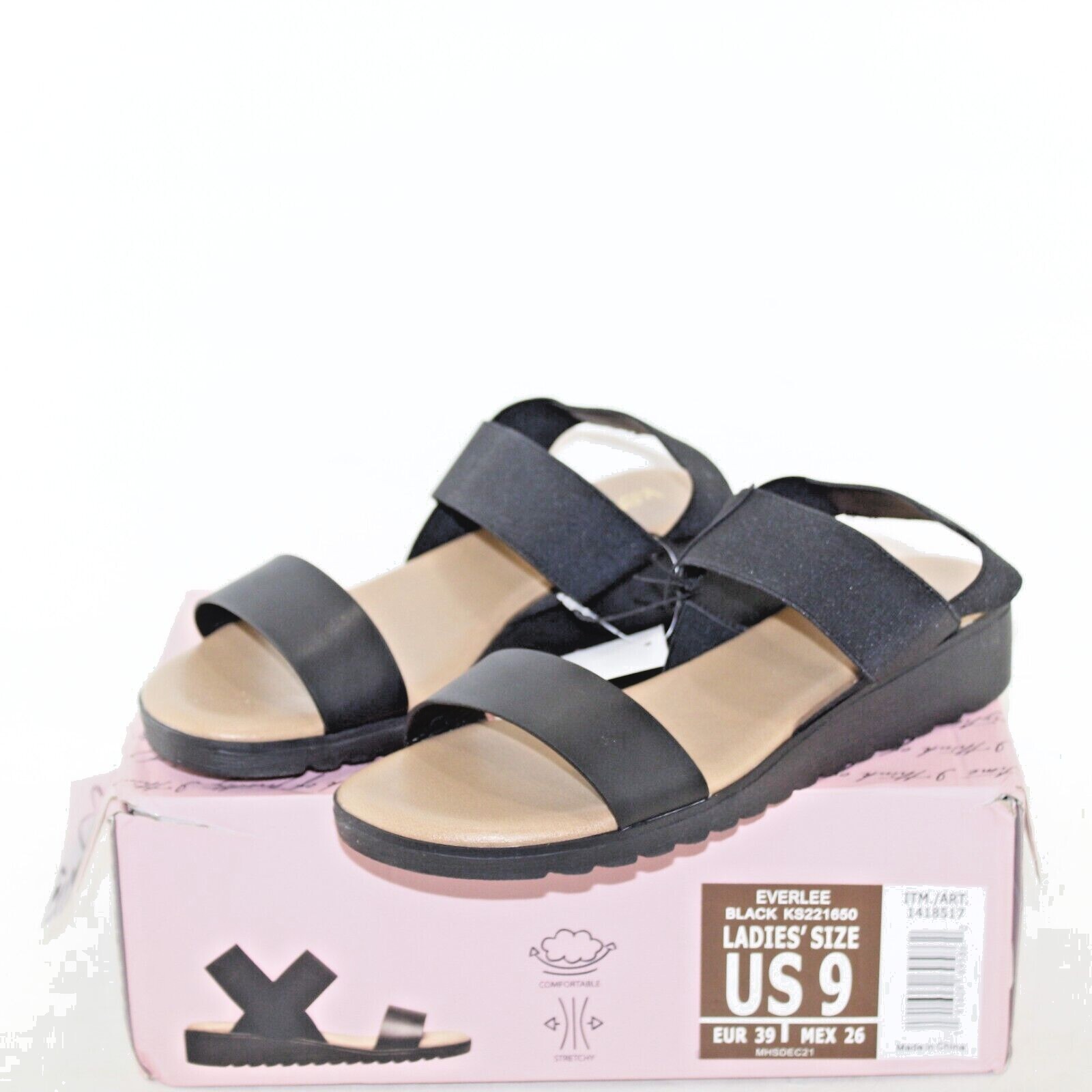 KENSIE EVERLEE womens stretch sandals Multi shoe sizes black faux leather up NEW