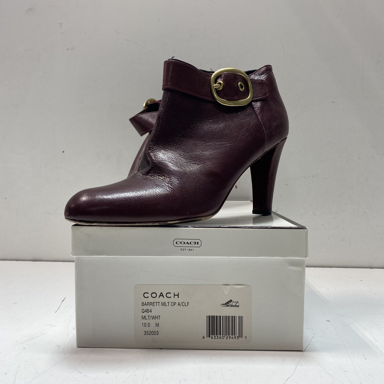 Coach Nicolete Burgundy Leather Gold Buckle Ankle Boots Women’s Size 10 B