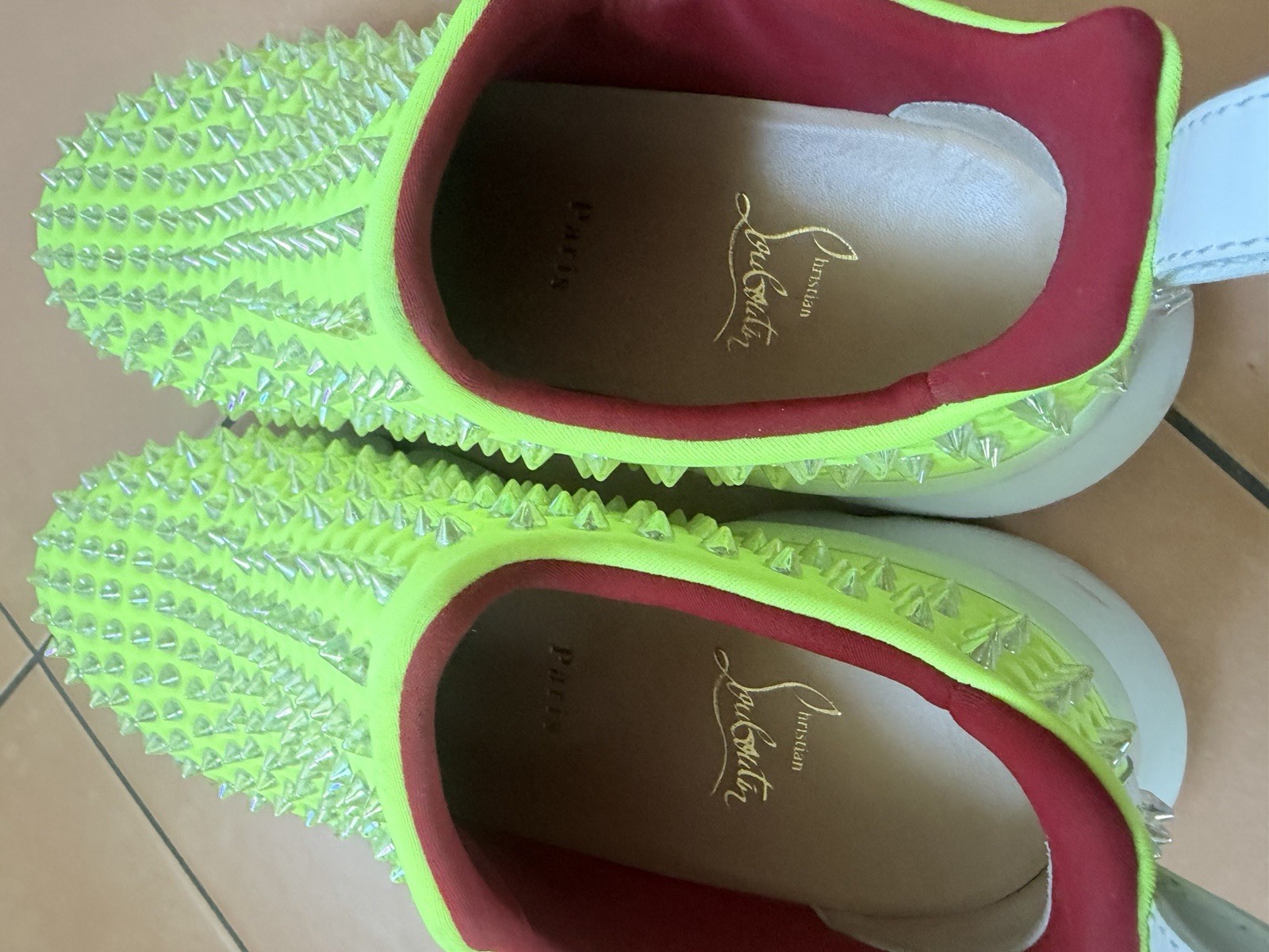 STUNNING CHRISTIAN LOUBOUTIN SPIKE SOCK ,slip-on sneakers in vibrant neon yellow