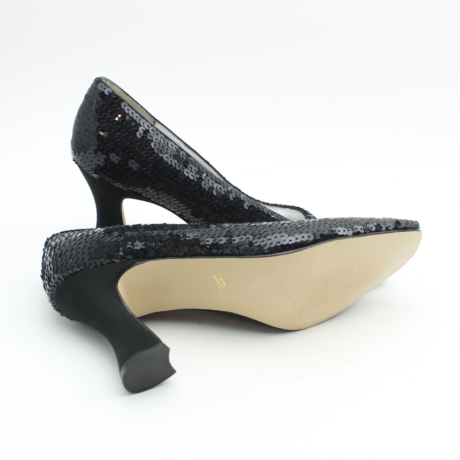 VTG Dolce by Pierre Monaco Black Sequin Heels Retro Pumps Sz 7