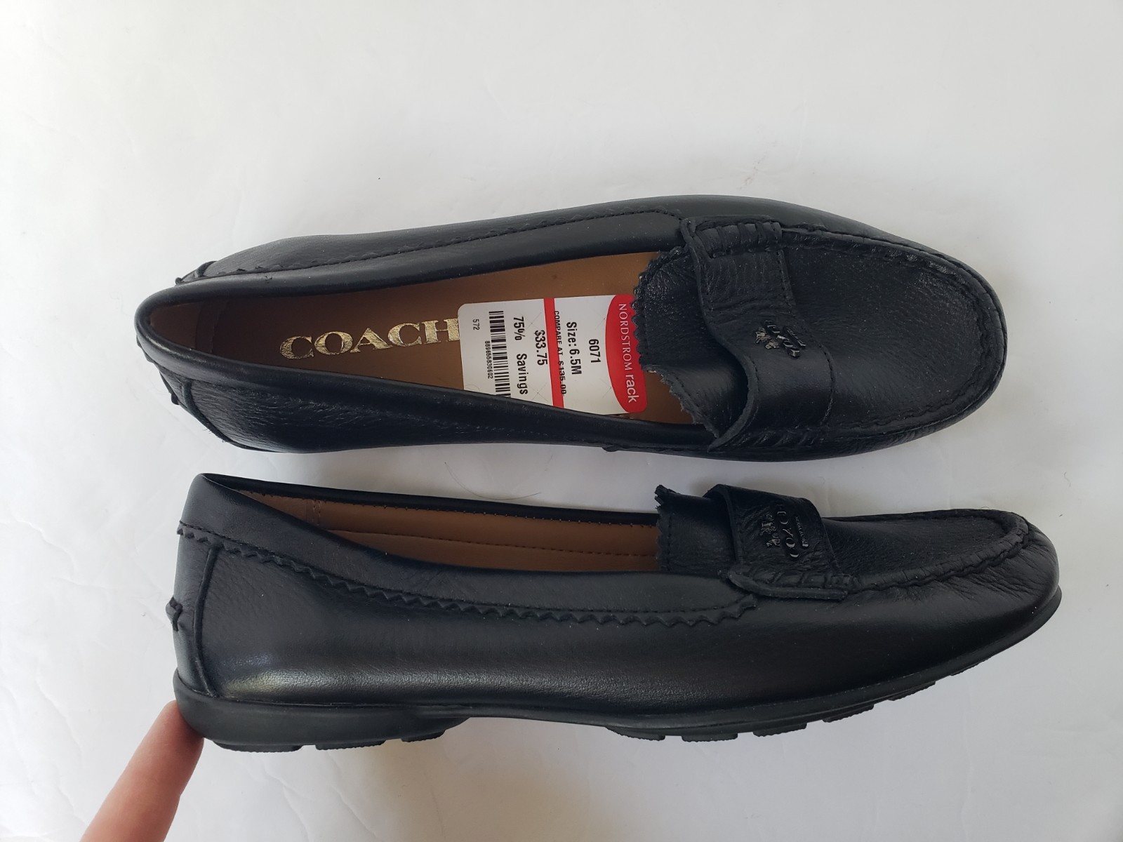 COACH Odette Pebbled Leather Black Driver Loafer Slip On Shoes Size 6.5 NWOB