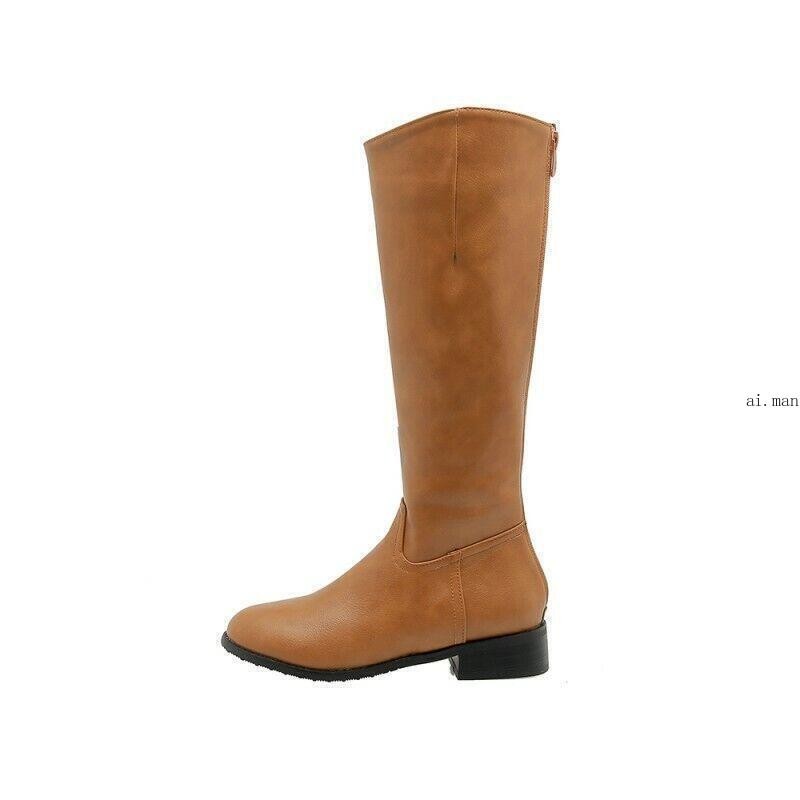 Women’s Men’s Mid Calf Knee High Riding Boots Tall Shoes Zipper Leather Oversize
