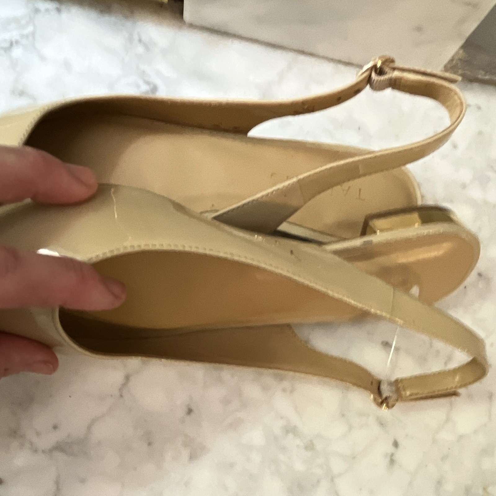 Talbots Women Patent Leather Beige Slingback Pointed Toe 7M EU38 details NWT