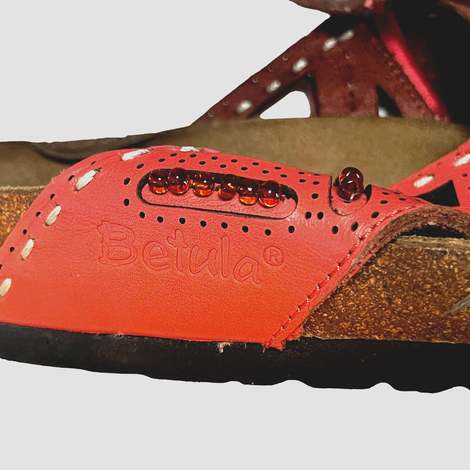 Birkenstock Bertula Womens Sandals 9N Orange Leather Slip On Comfort Jeweled