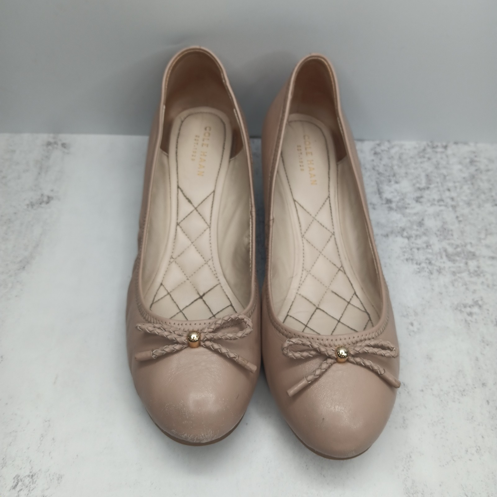 Cole Haan Tali Grand Lace Wedge Pump 8.5 Maple Sugar Leather Bow Quilted Insole