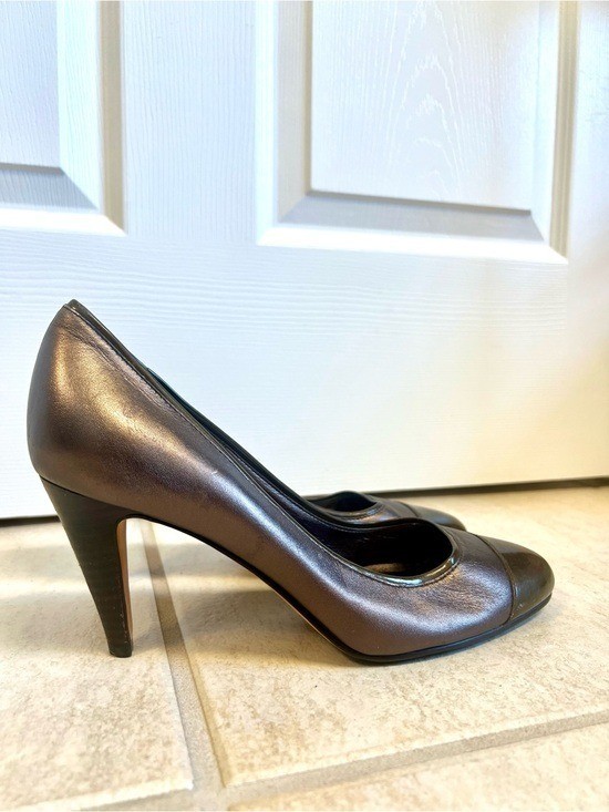 Cole Haan 9B Metallic Bronze Cap-Toe High Heels office leather sophisticated