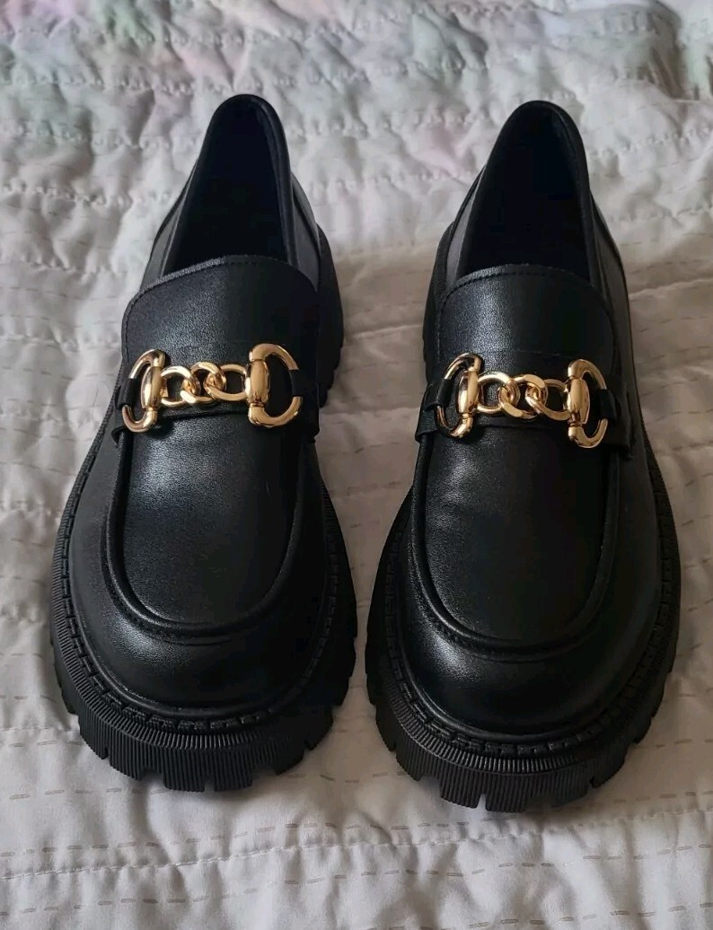 Black Gold Chain Platform Shoes EUR Size 40