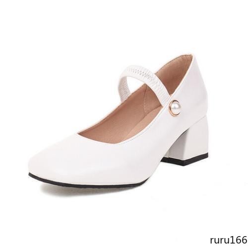 Women Square Toe Mary Jane Pumps Elastic Ankle Strap Block Casual Dress Shoes