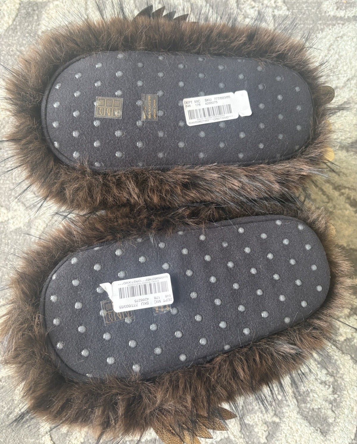 Kurt Geiger London-Eagle Fluff Faux Fur Bedazzled Brown/Gold Slippers, 8/9 New