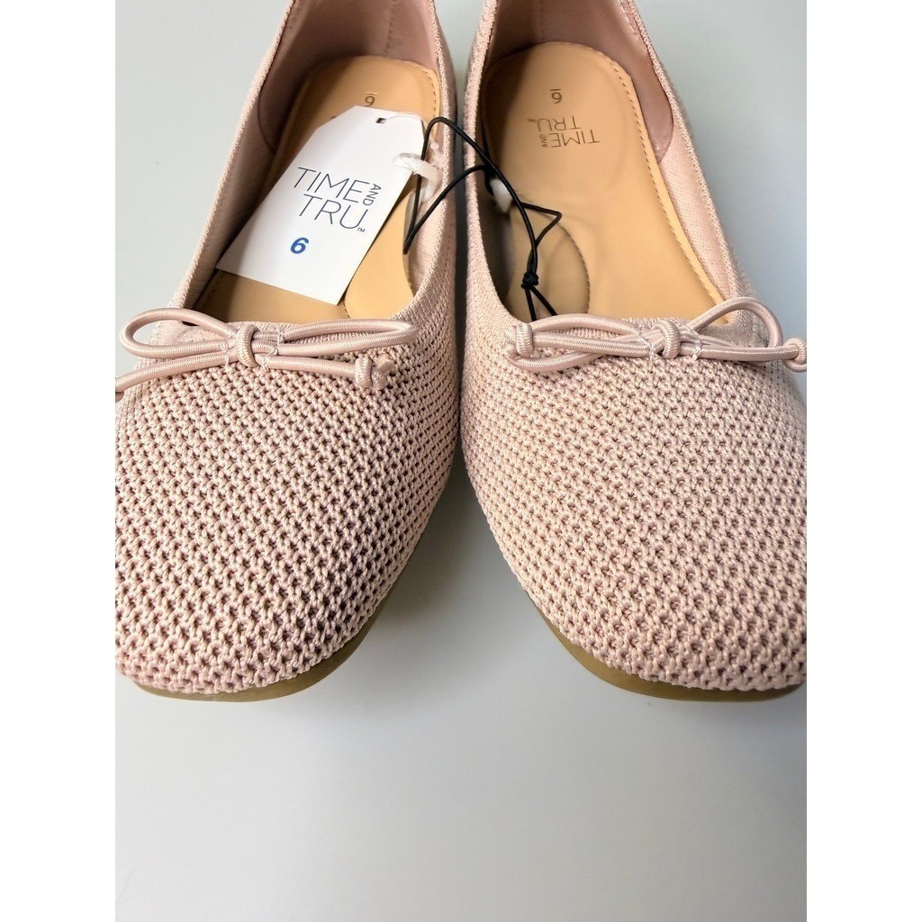 NEW Time & Tru Pink Knit Ballet Flats Bow Slip On Shoes Women’s Size 8 NIB