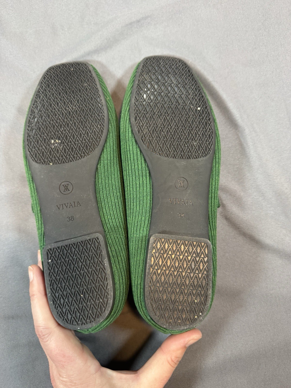 VIVAIA Green Square Toe Mary Jane Flats EU 38 Women’s Knit Sustainable Shoes