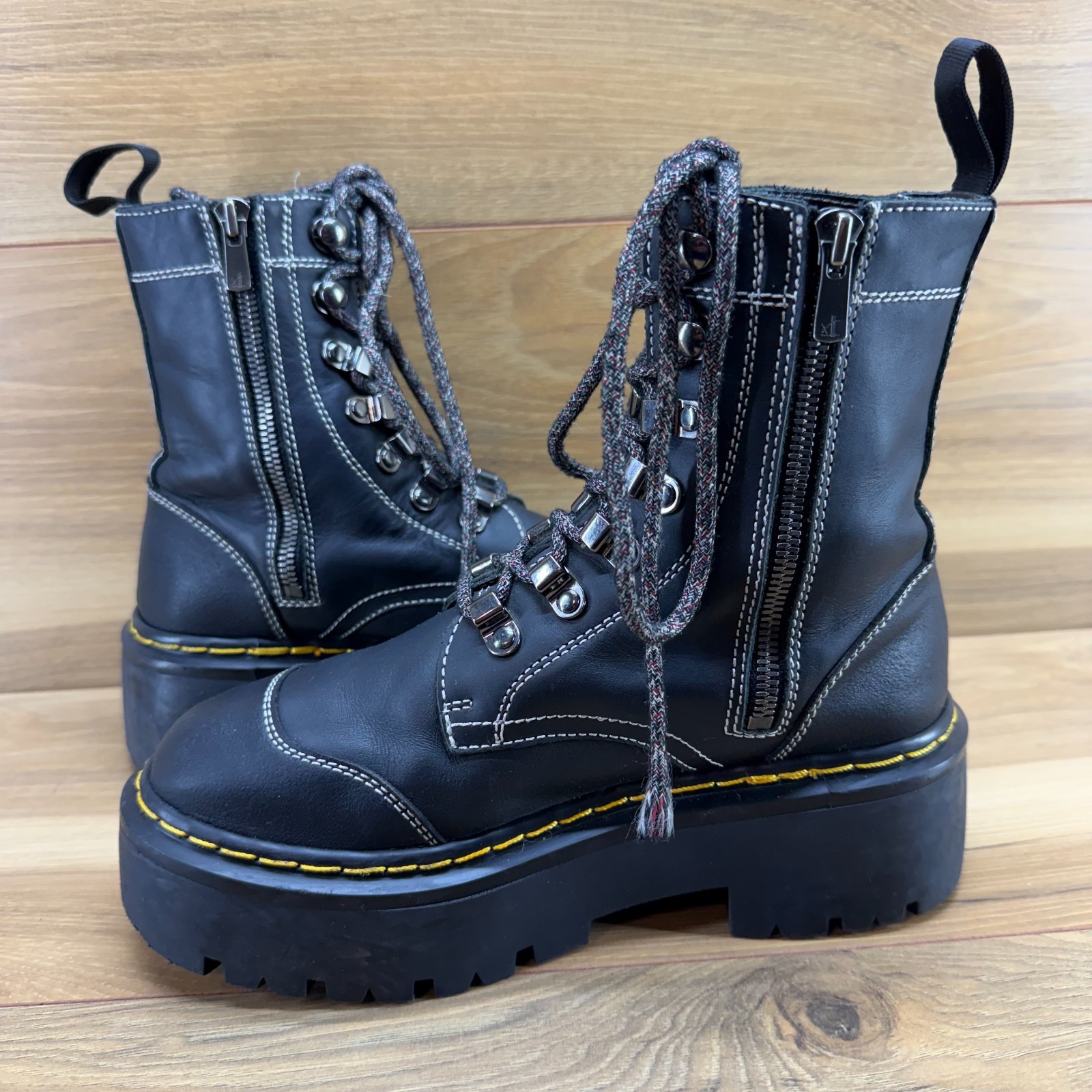 CHENDAN Chunky Platform Boots Womens 8 EU 38 Black Leather Grunge Goth Punk Y2K