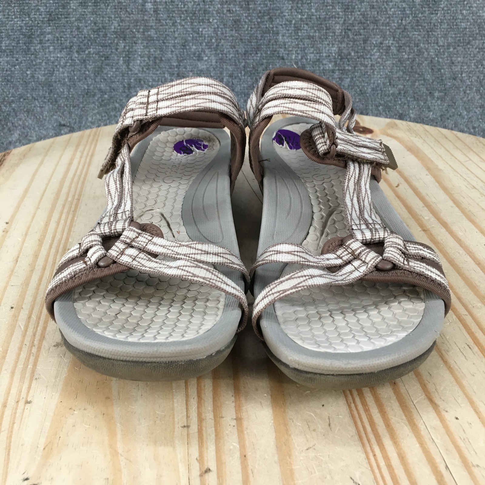 Baretraps Sandals Womens 8.5M Casual Comfort Strappy Slingback Brown Gray Fabric