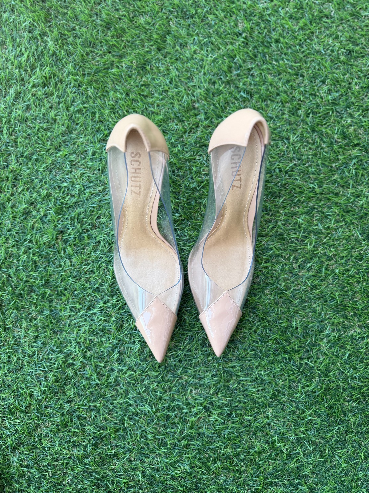 Schutz Cendi Nude Clear PVC Pointed Toe Pumps Stiletto Heels Size 8B