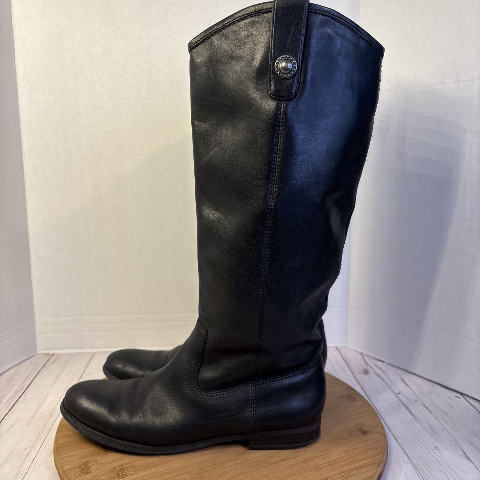 Carlos by Carlos Santana Boots Womens 8.5 M Fawn Tall Riding Black Leather Cuban