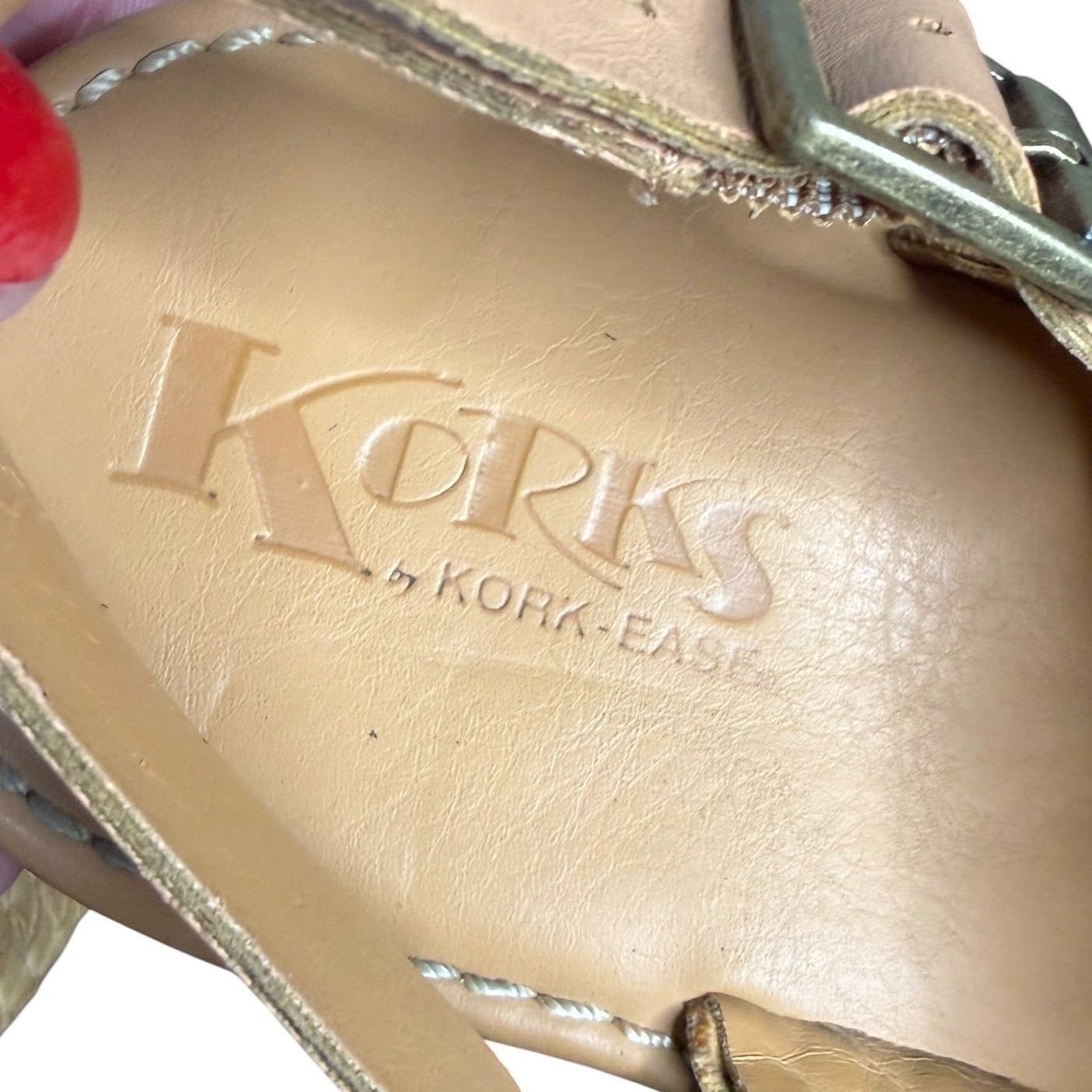 Korks Tan Flat Sandals Woven Straps Buckle Ankle Women’s Size 10