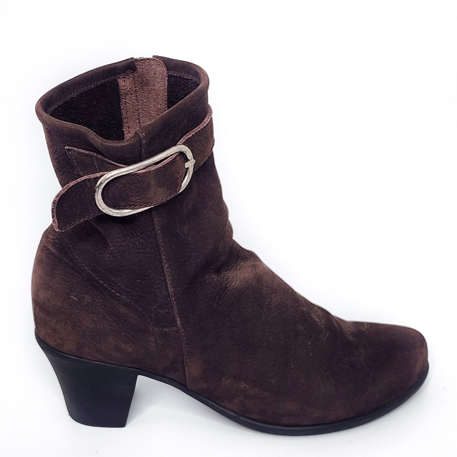 ARCHE Brown Nubuck Leather Ankle Bootie Zip Buckle Detail Size 39 8 8.5