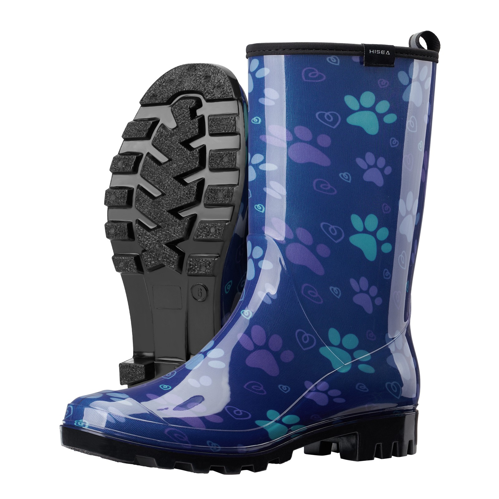 HISEA Women’s Printed Rain Boots Mid-Calf Waterproof Garden Boots Glossy Wellies