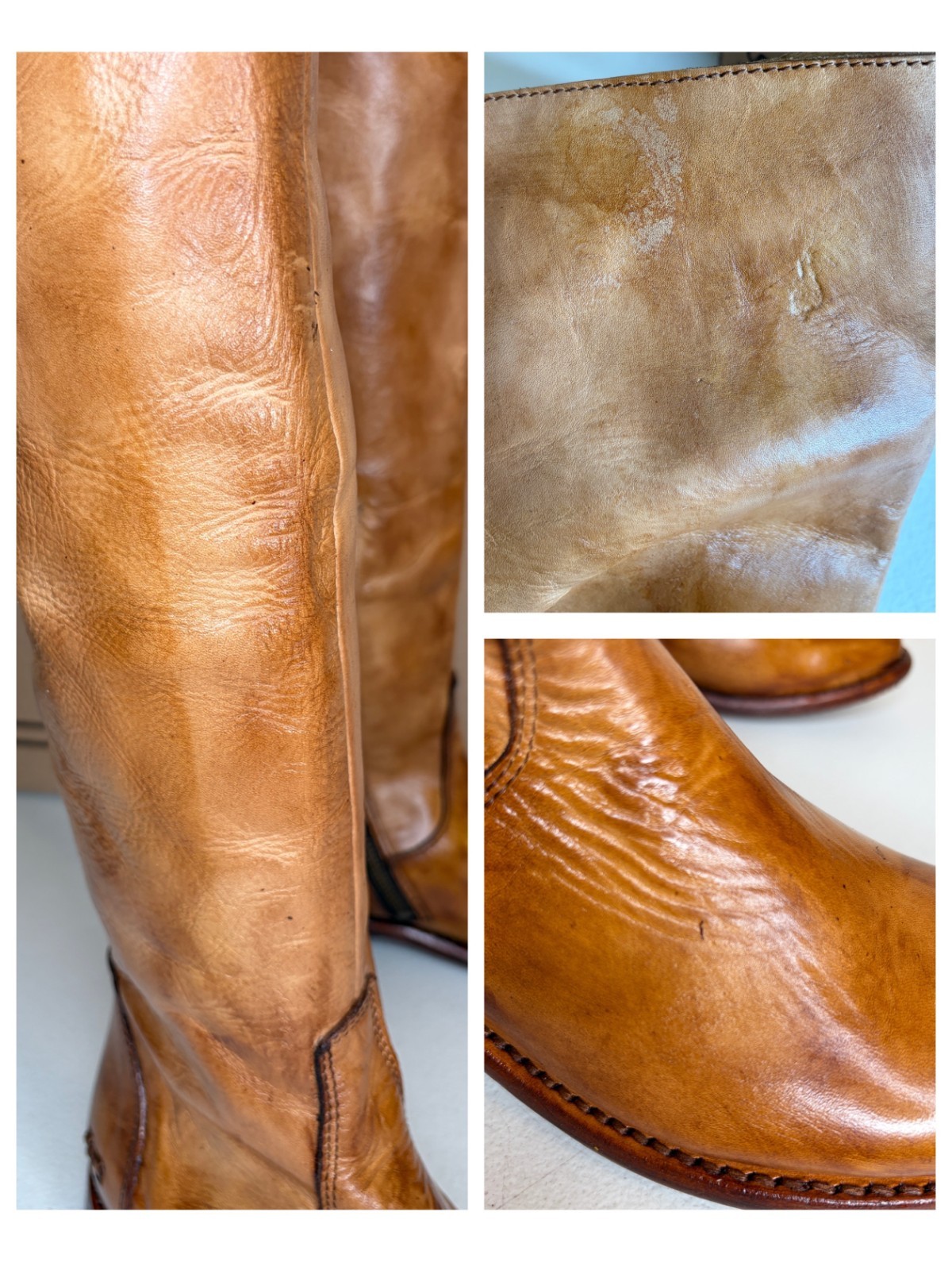 BED STU Tess Tan Distressed Leather Tall Riding Boots BedStu Size 7.5
