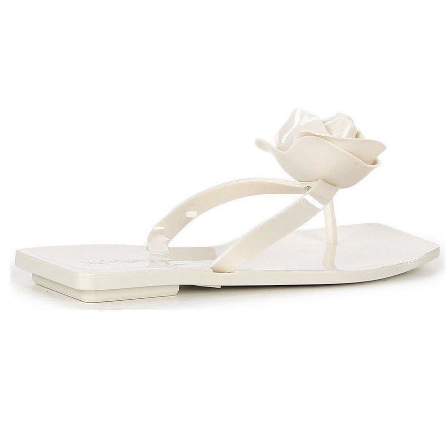 Jeffrey Campbell Sweeten Rose Ornament Glossy Jelly Thong Sandals Cream 8/39