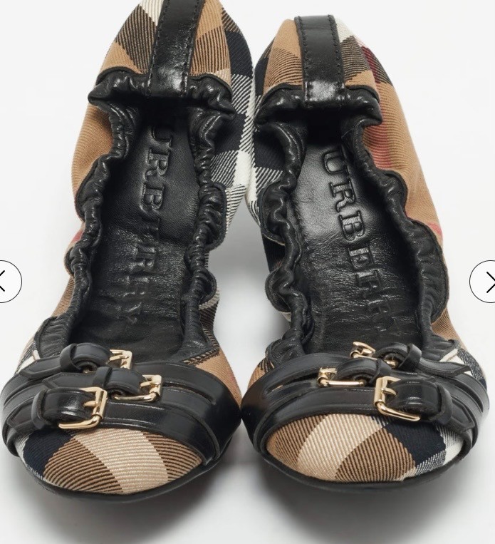 Burberry Brown Novacheck Canvas and Leather Buckle Ballet Flats Size 40