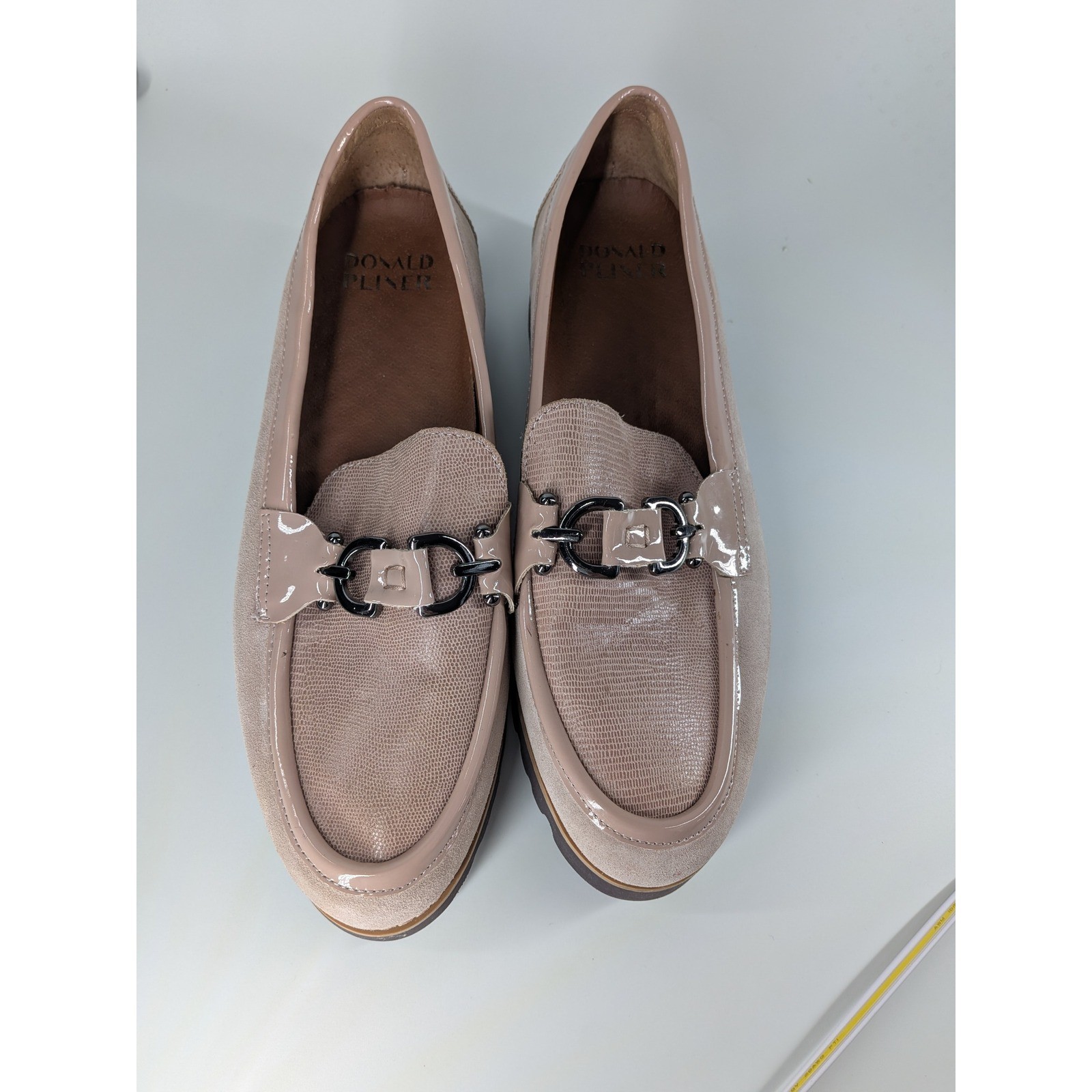 Donald Pliner HPCLIOCS Blush Pink Leather Suede Bit Loafers Lug Sole Womens 9.5M