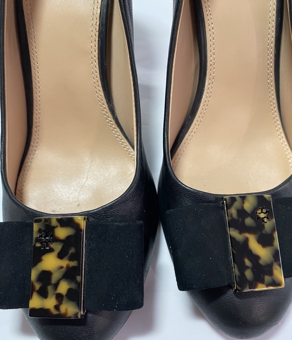 Tory Burch Black Chase100 Pump Napa Leather Heels Sz 10.5 M Kid suede bow