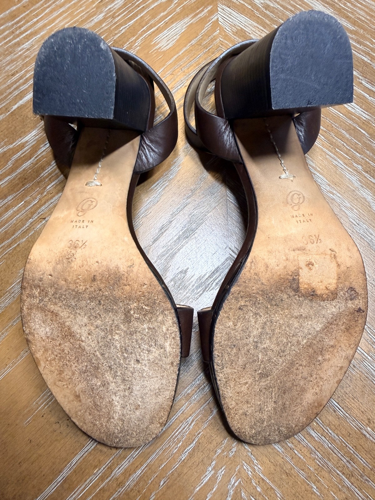 M.Gemi The Lume Brown Leather Studded Ankle Strap Block Heel Sandals Size 36.5/6