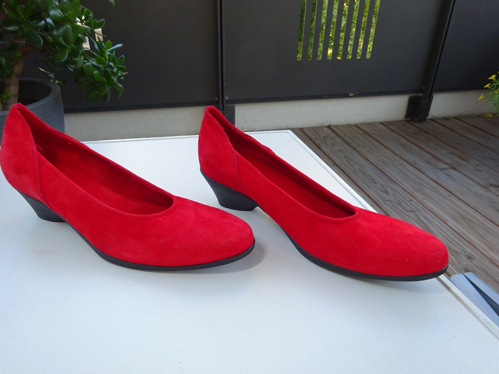 Ark women’s rubber edge shoes pumps leather nubuck latex red France size 36.5 new