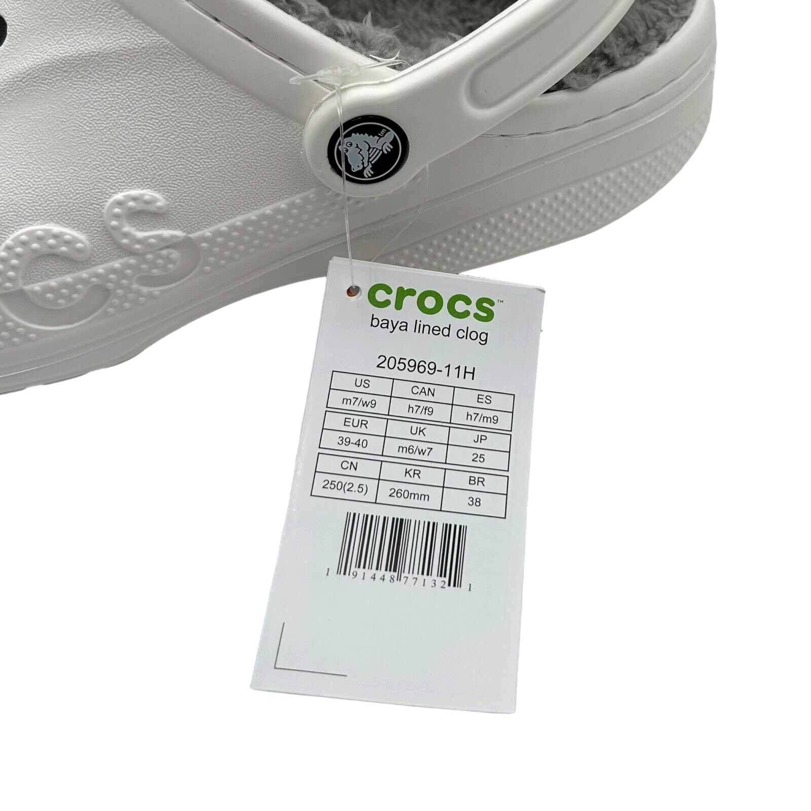 Crocs Women’s Baya Lined Clogs Size 9 White Slip-on Faux Fur Fuzzy & Warm