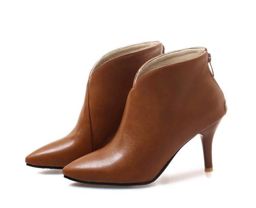 Womens High Heels Ankle Boots Back Zipper Faux Leather Dress Casual Party Shoes