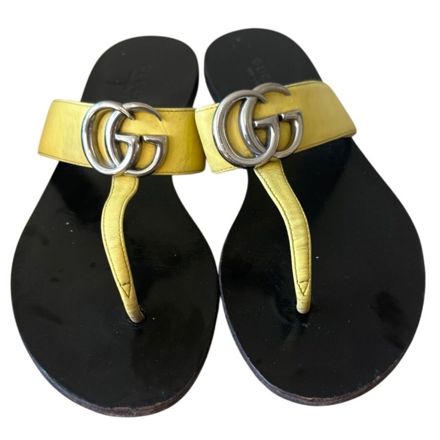 Gucci Lifford Double G Marmont Thong Sandals Banana Yellow 36