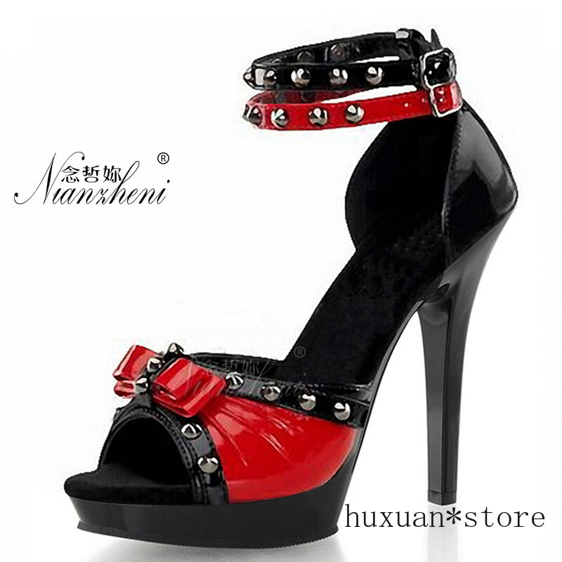Rivets High Heels Ankle Straps 15cm Ultra High Heels Sandals Sexy Large Size Men